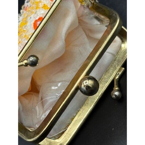 Vintage 50s Beaded Coin Change Purse Yellow Orange Hong Kong - Picture 5 of 5